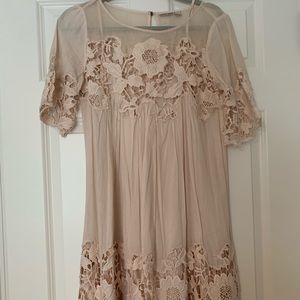 Anthropologie Holding Horses Floral Lace Dress - Cream